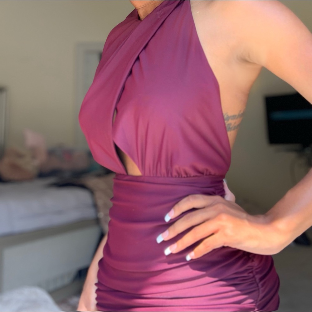 Beautiful Burgundy Backless Mini Dress